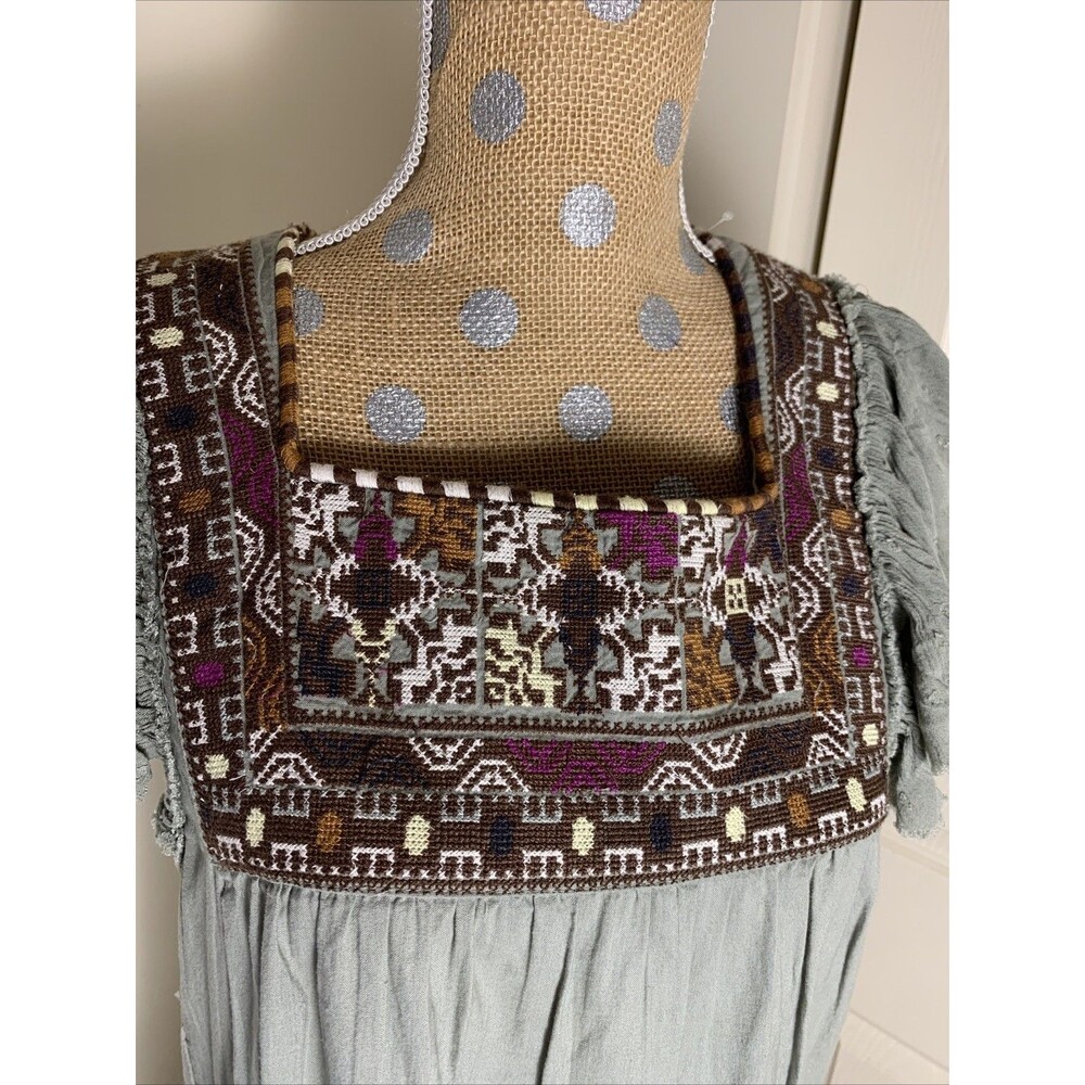 FREE PEOPLE Sz XS Day Glow Mini Dress Spanish Moss Boho Hippie Festival - Picture 3 of 13